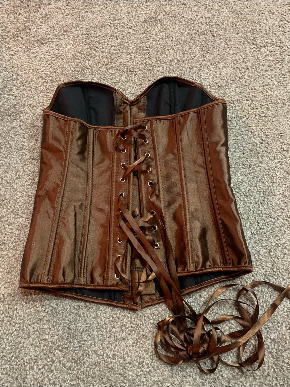Brown Satin Corset Top with Lace-Up Back